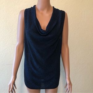 Ann Taylor Women’s Size M Navy Blue Draped Blouse Sparkly Sleeveless Elastic
